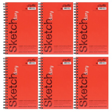 Ucreate Sketch Diary, Medium Weight, 9-1/2in x 6in, 70 Sheets, PK6 PCAR53008